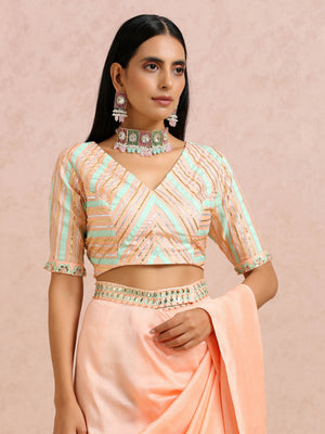 Peach and Mint Pre Draped Saree Set image 6
