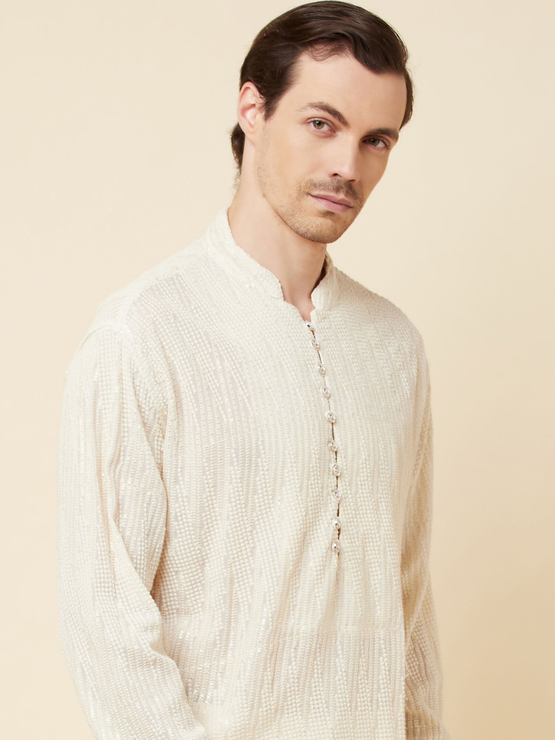 White Sequins Kurta Set image 5