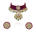 22KT Gold Plated Maroon Choker Necklace Set image 0