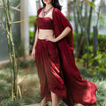 Maroon Aarna Drape Skirt Set with Cape image 0