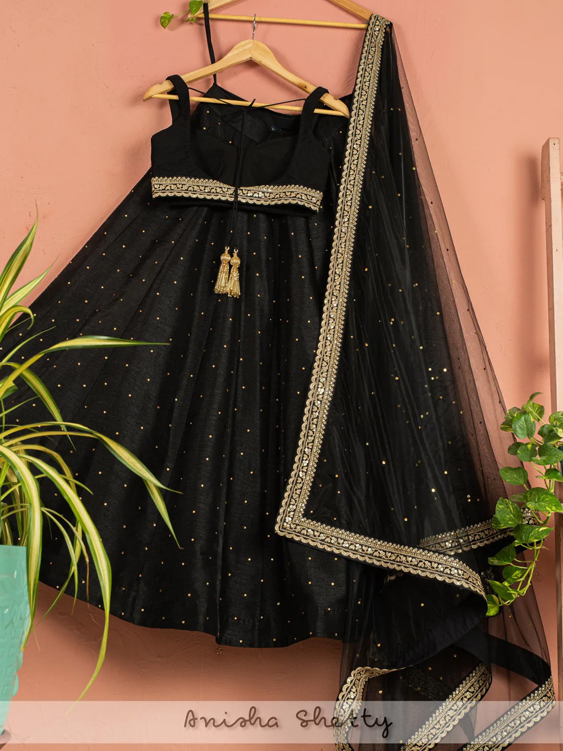 Charcoal Black Shimmer Lehenga Set image 1