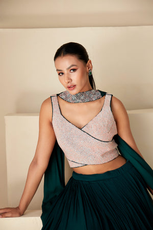 Green Georgette Lehenga with Choker Dupatta image 2