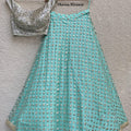 Silver Sequins Blouse with Aqua Mirror Work Lehenga image 0