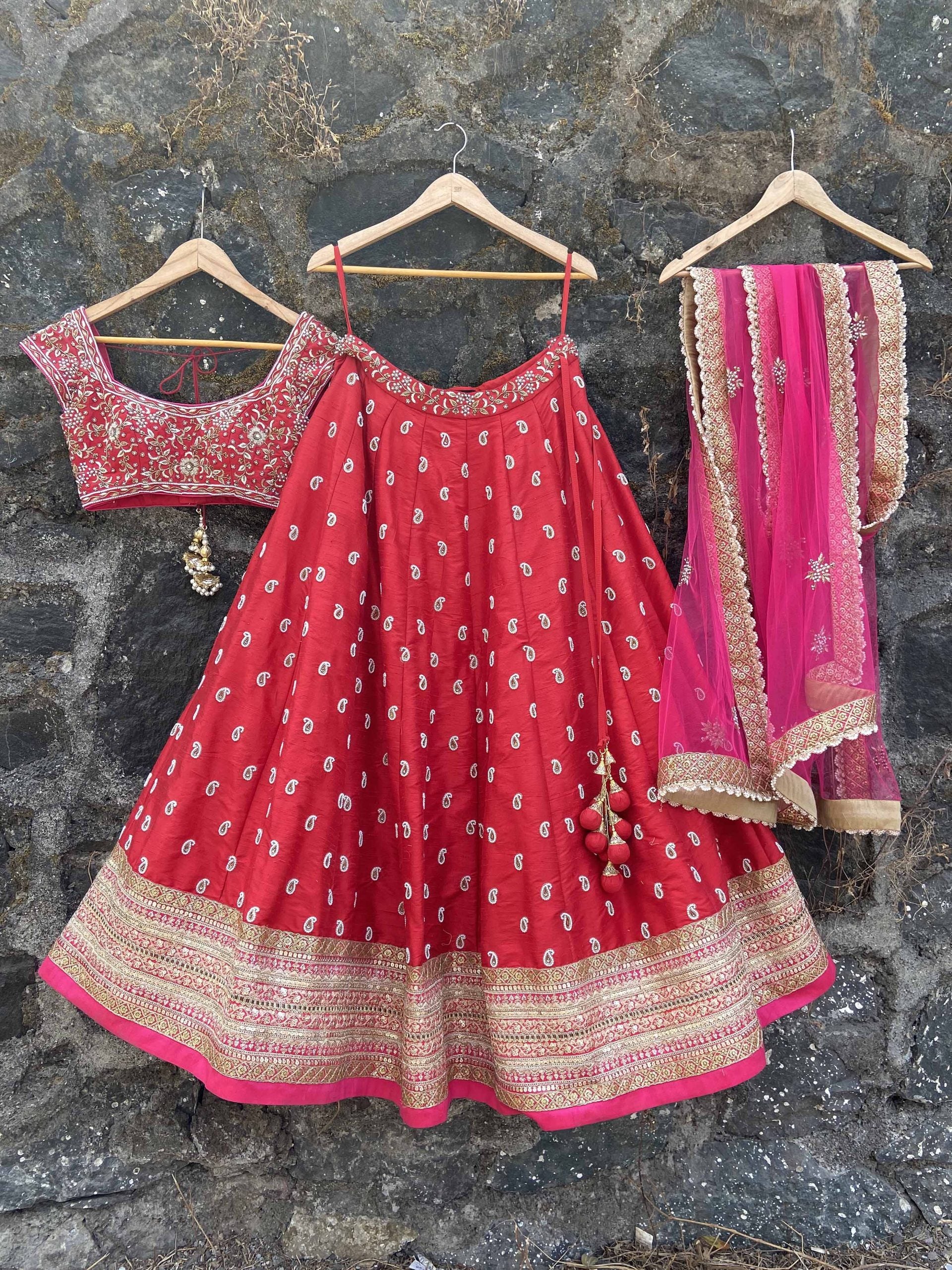 Red and Pink Bridal Lehenga image 5