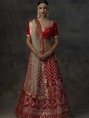 Red Banarsi Lehenga Set image 0