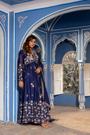Navy Embroidered Anarkali Set image 3