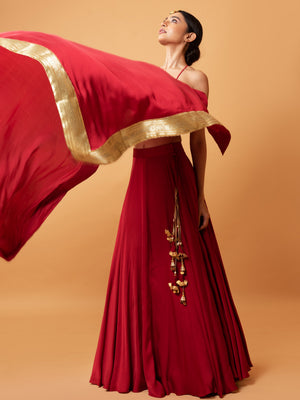 Red Modal Lehenga Set image 4