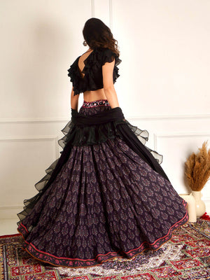 Black Imaara Printed Lehenga Set image 6