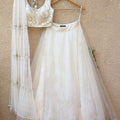 White Lehenga with White Chiffon Fringe Dupatta image 0