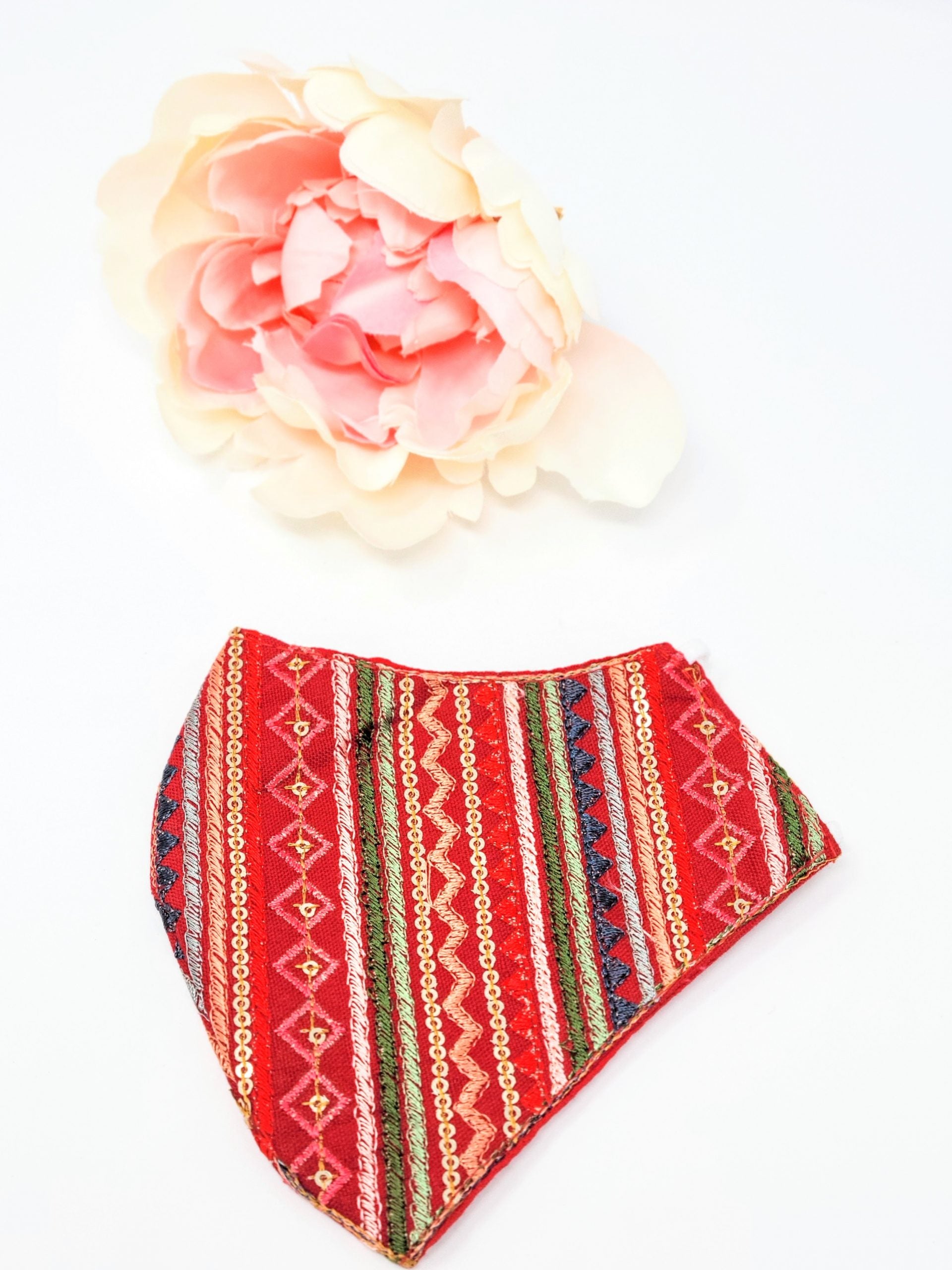 Red Patterned Embroidered Mask image 0