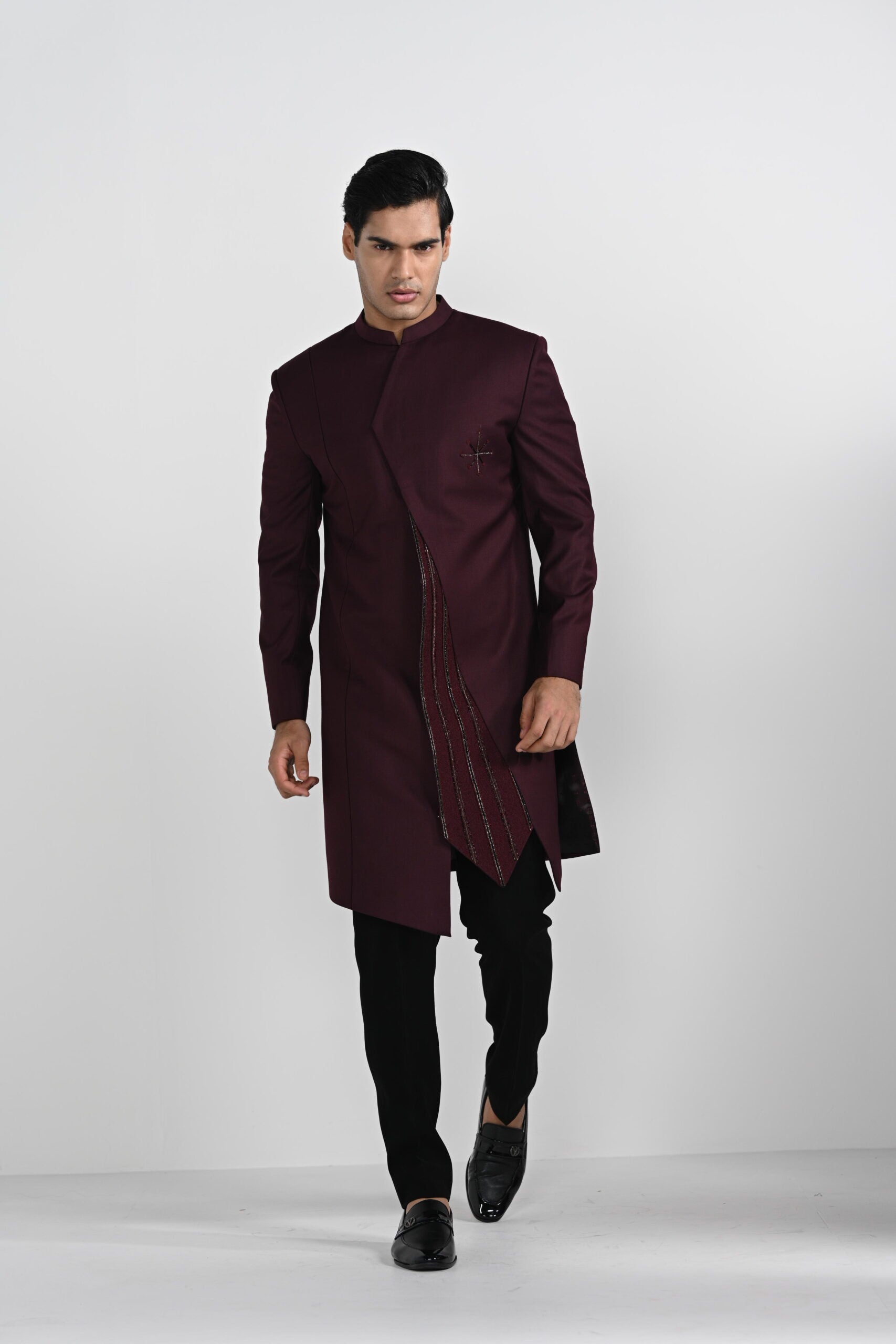 Tibetian Red Assymetrical Achkan Set image 9