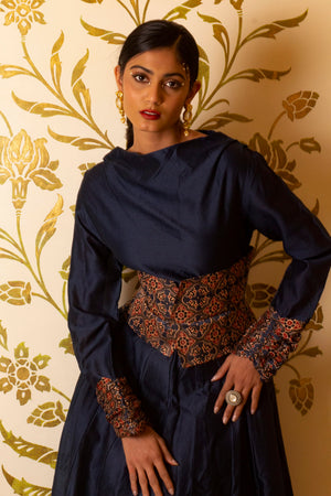 Cowl Neck Anarkali Long Dress with Corset Belt image 3