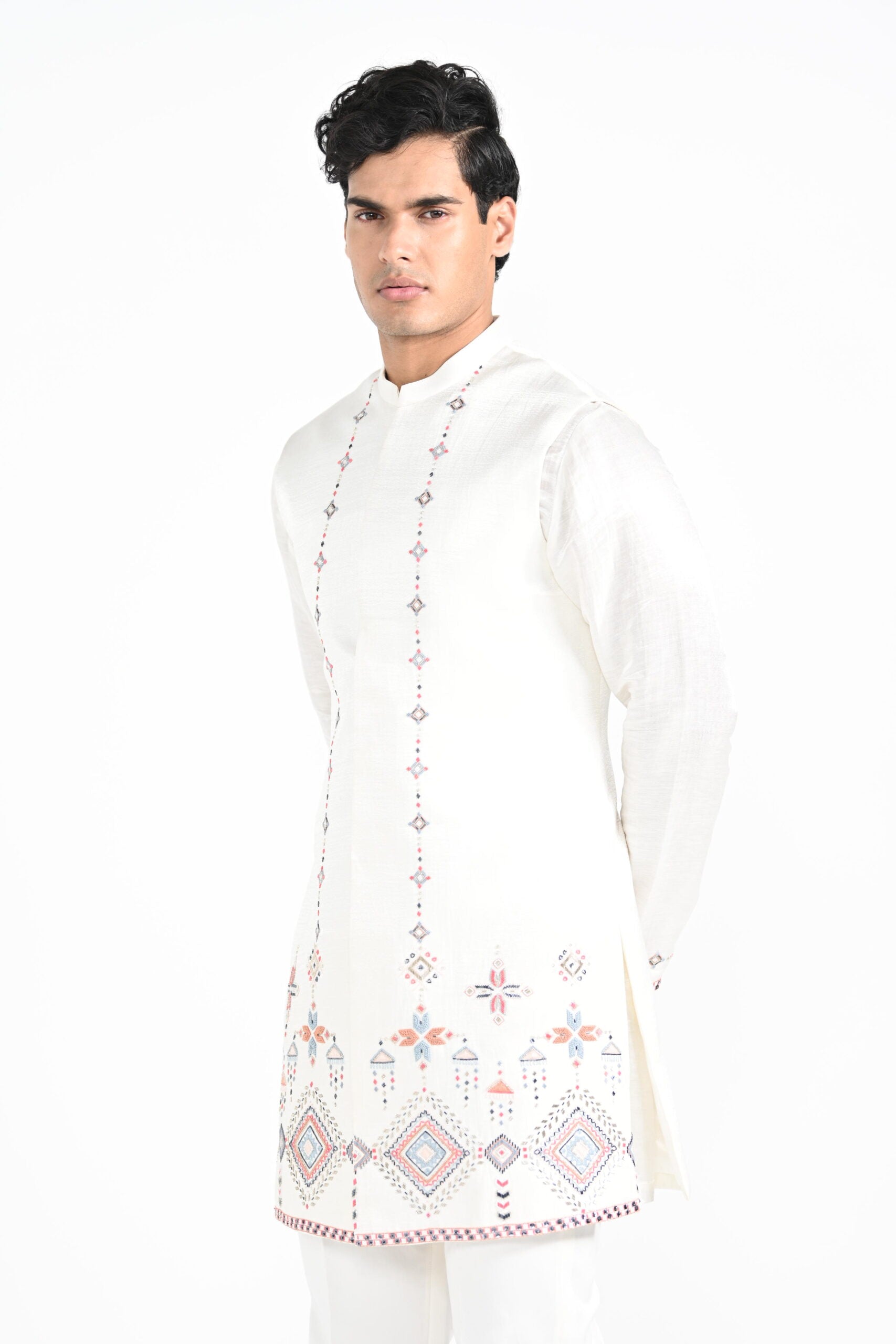 Ivory Phulkari Inspired Nehru with Embroidered Kurta Set image 1