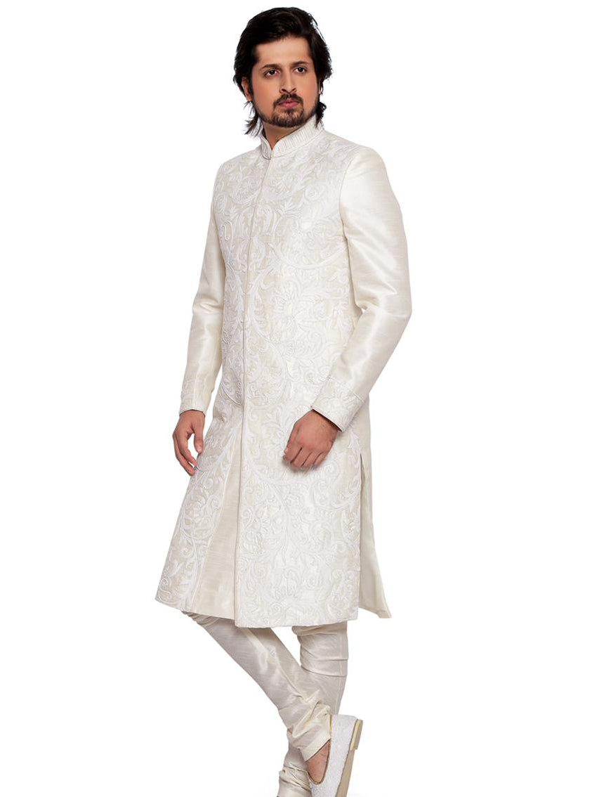 White Sherwani Set - L image