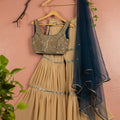 Midnight Blue and Beige Pleated Sharara Set image 0