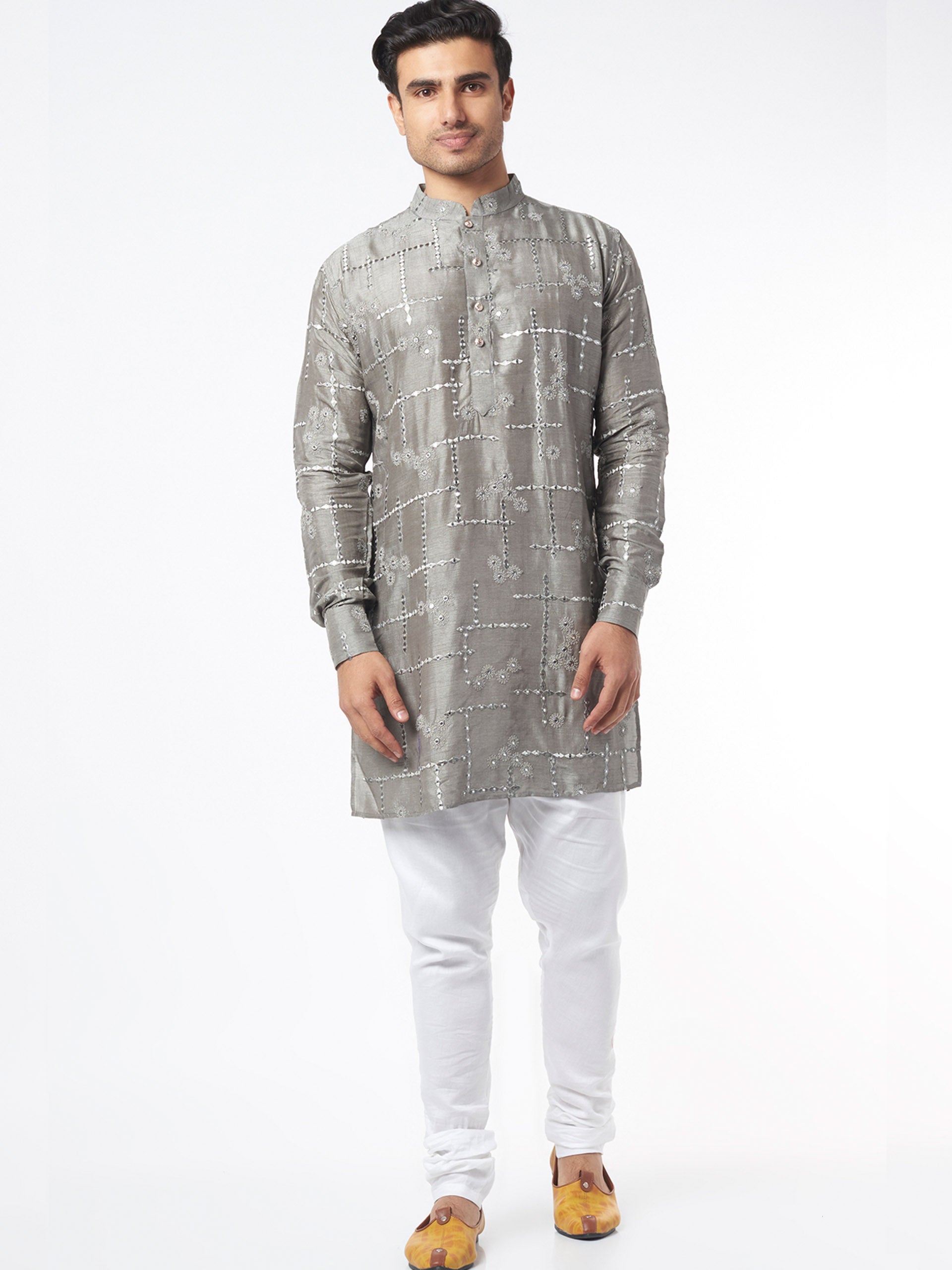 Grey Silk Kurta Set - M image
