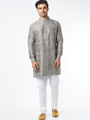 Grey Silk Kurta Set - M image