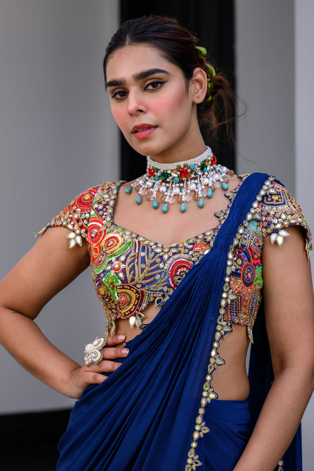 Iris Highlighted Applique Saree with Highlighted Blouse image 5