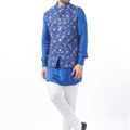 Blue Floral Print Bundi Jacket Set image 0