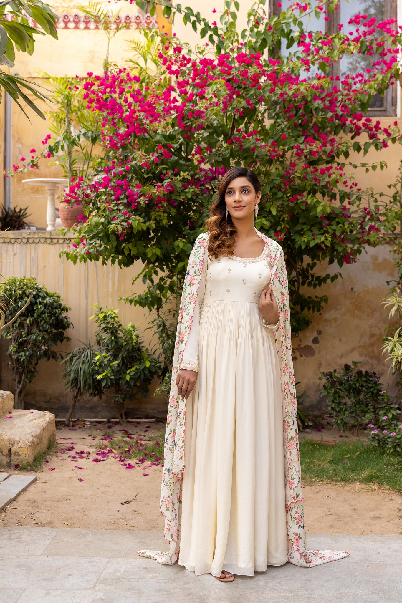 Off White Embroidered Yoke Anarkali Set image 1