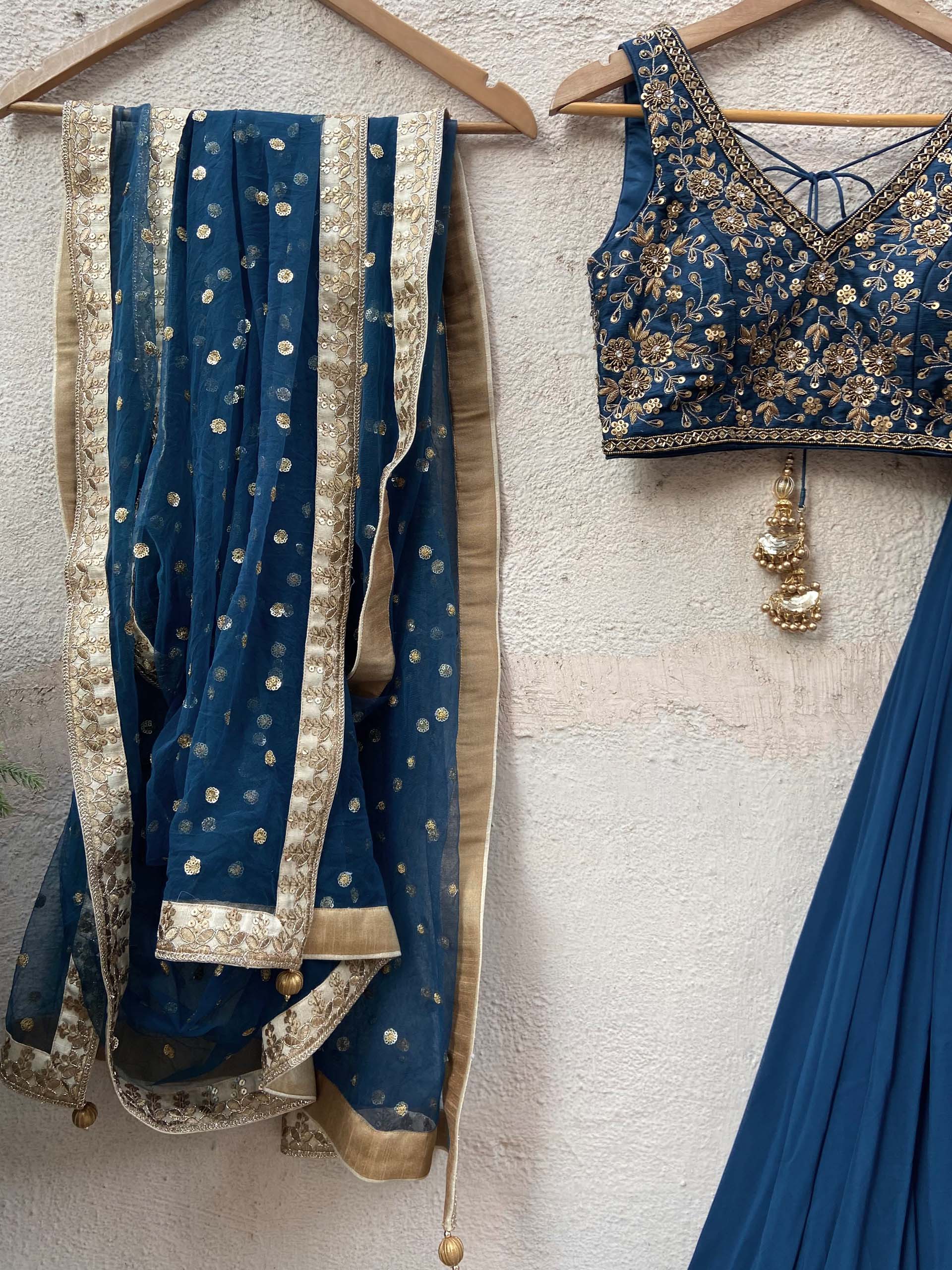 Teal Georgette Embroidered Lehenga Set image 3