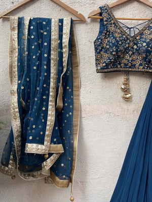 Teal Georgette Embroidered Lehenga Set image 3