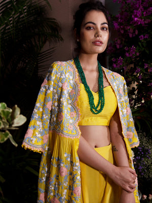 Yellow Indo Western Saree image 1