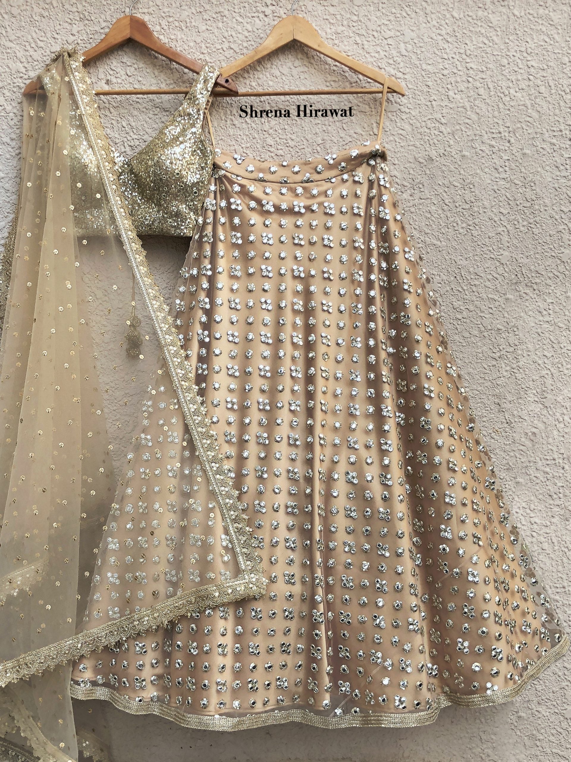 Gold Mirror Work Lehenga Set - M image