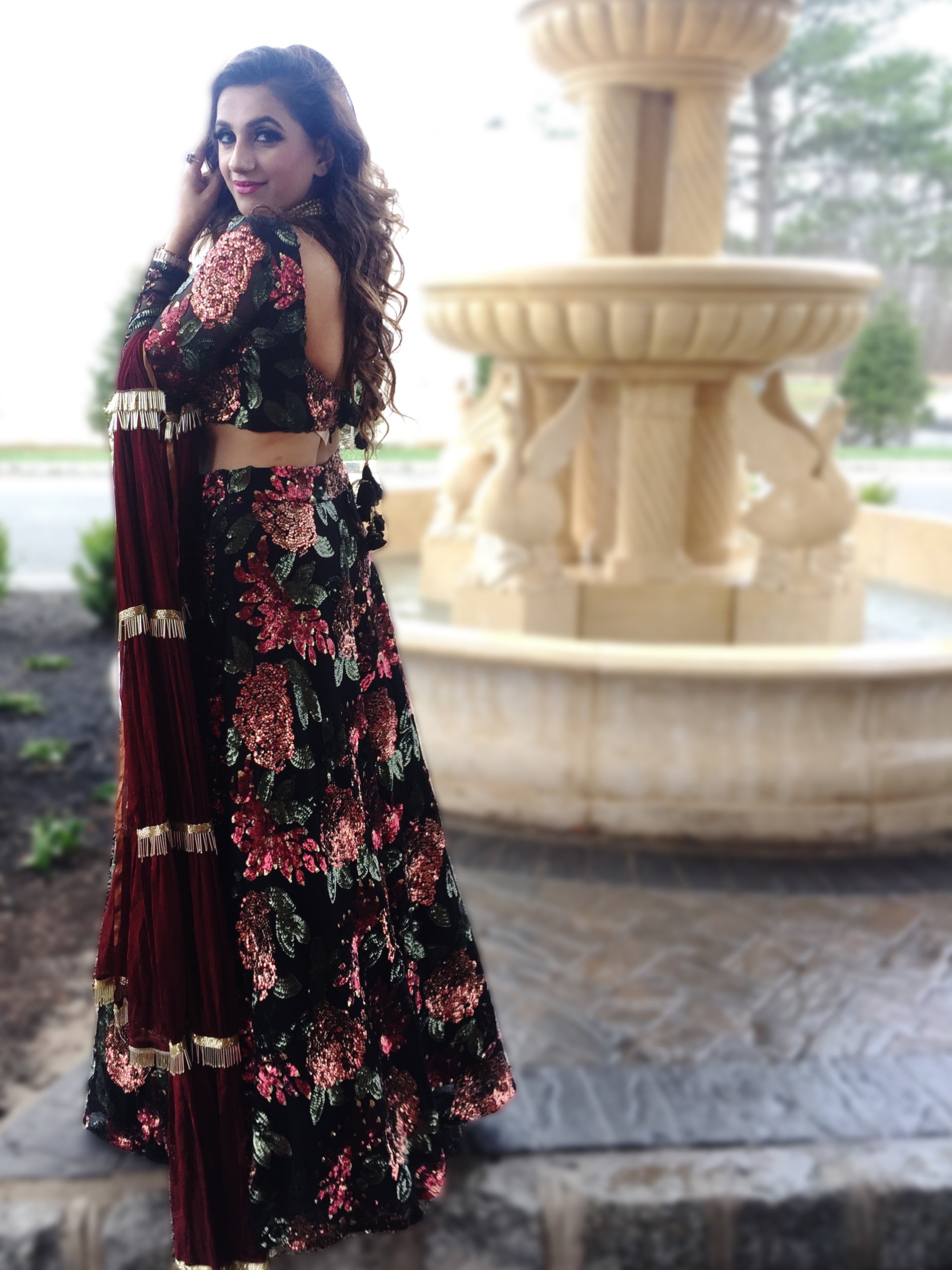 Black Sequins Lehenga Set With Tassel Dupatta image 1