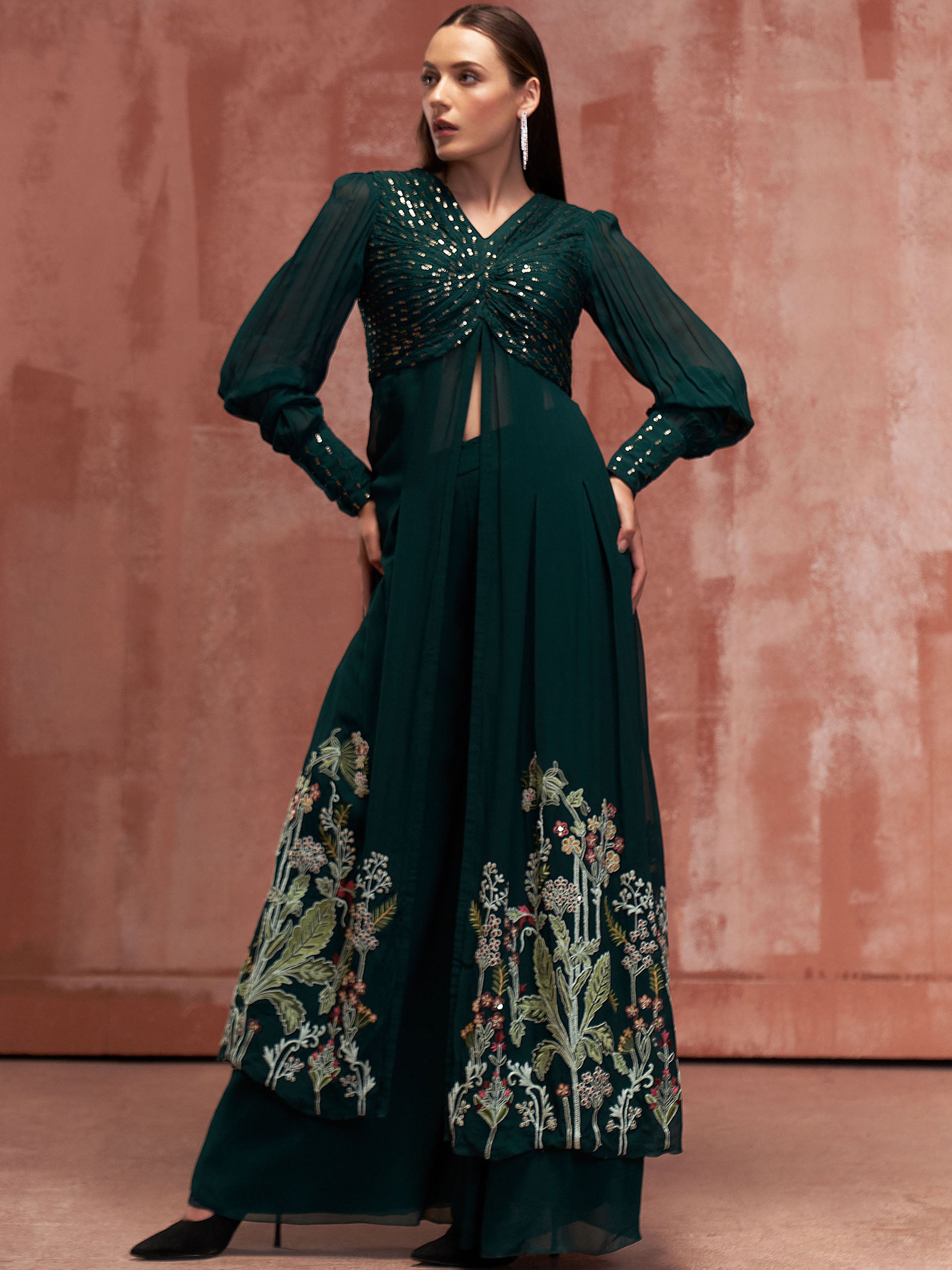 Green Butterfly Flared Pant Set image 0
