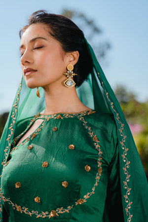 Emerald Green Embroidered Anarkali Suit Set image 5