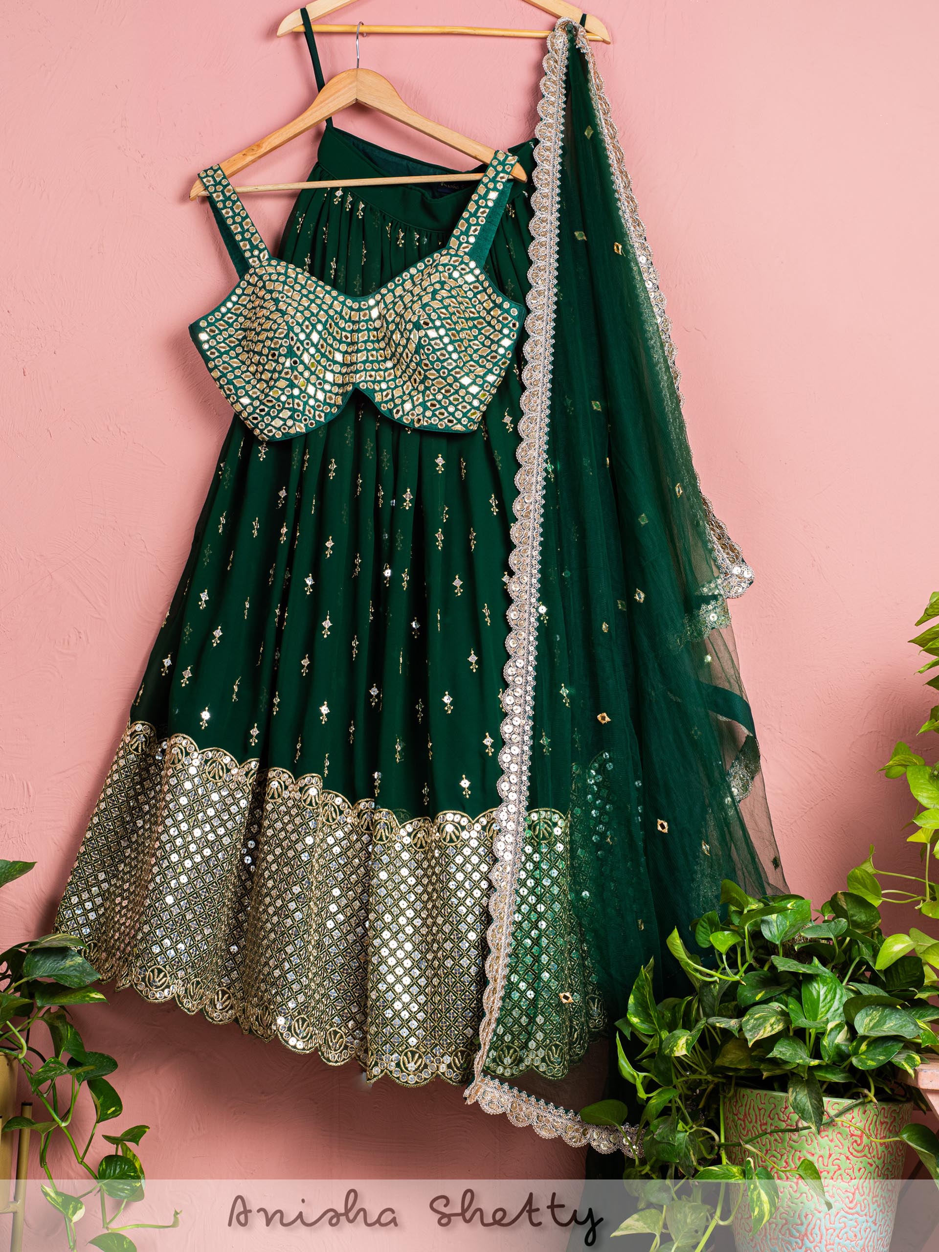 Forest Green Mirror Lehenga Set image 0