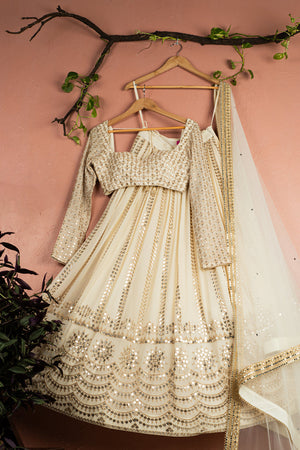 Ivory Sequin Starlight Lehenga Set - M image