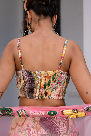 Flora Highlight Bralette Paidawn With Dhoti Skirt And Applique Cape Set image 5