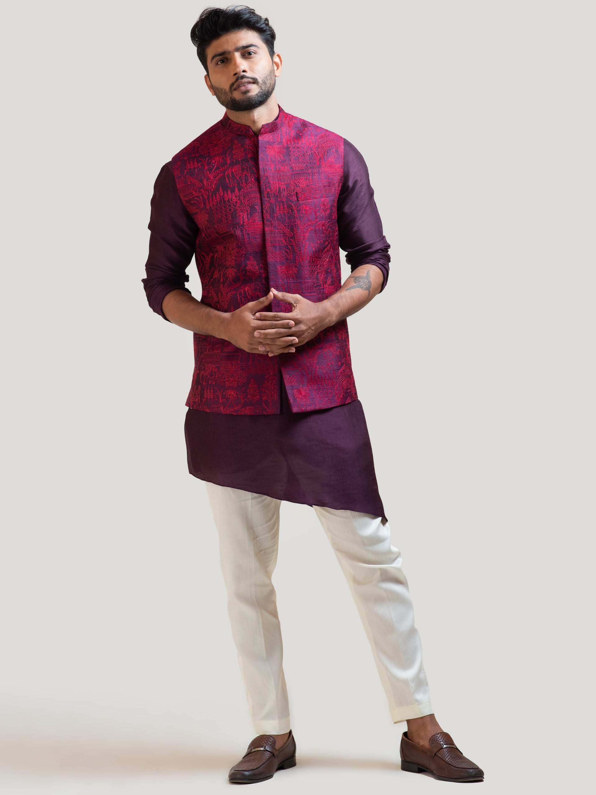 Purple Palace Nehru Kurta Set - L image