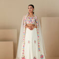 Off White Georgette Crepe and Organza Lehenga Set image 0