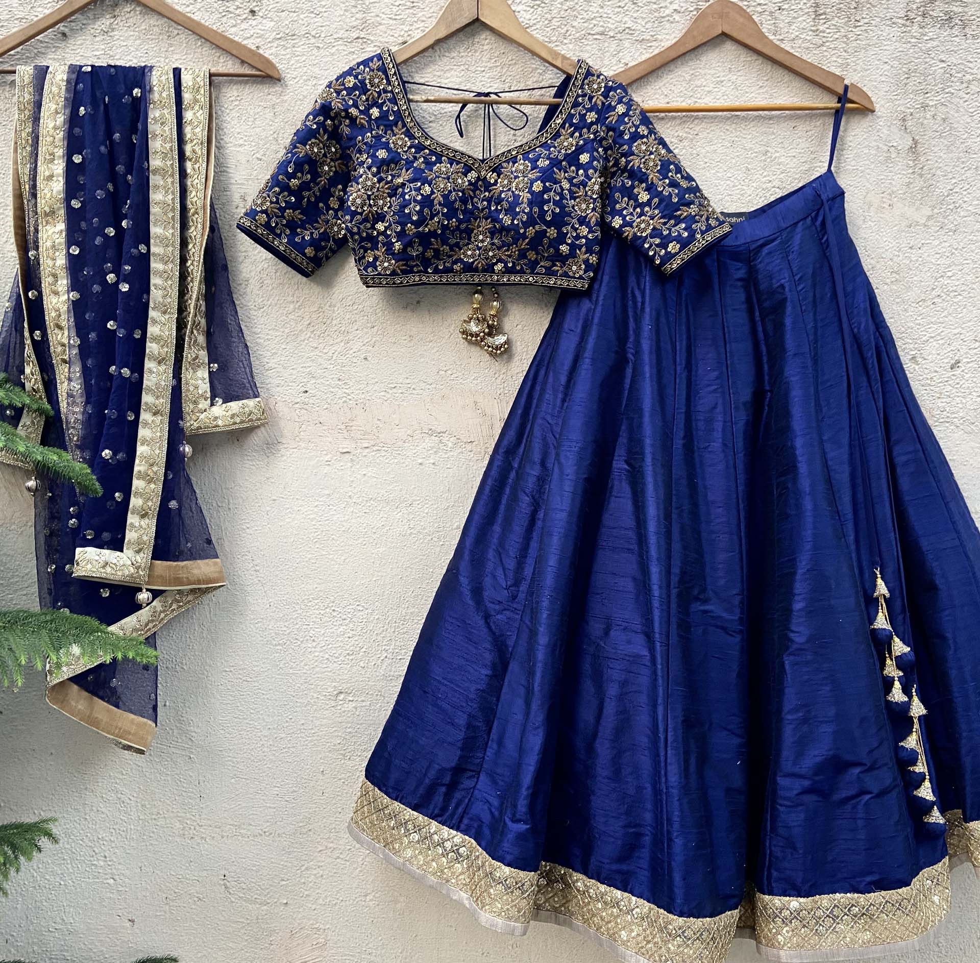 Navy Blue Embroidered Lehenga Set - L image