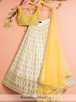 Ivory and Pineapple Yellow Lehenga Set - L image