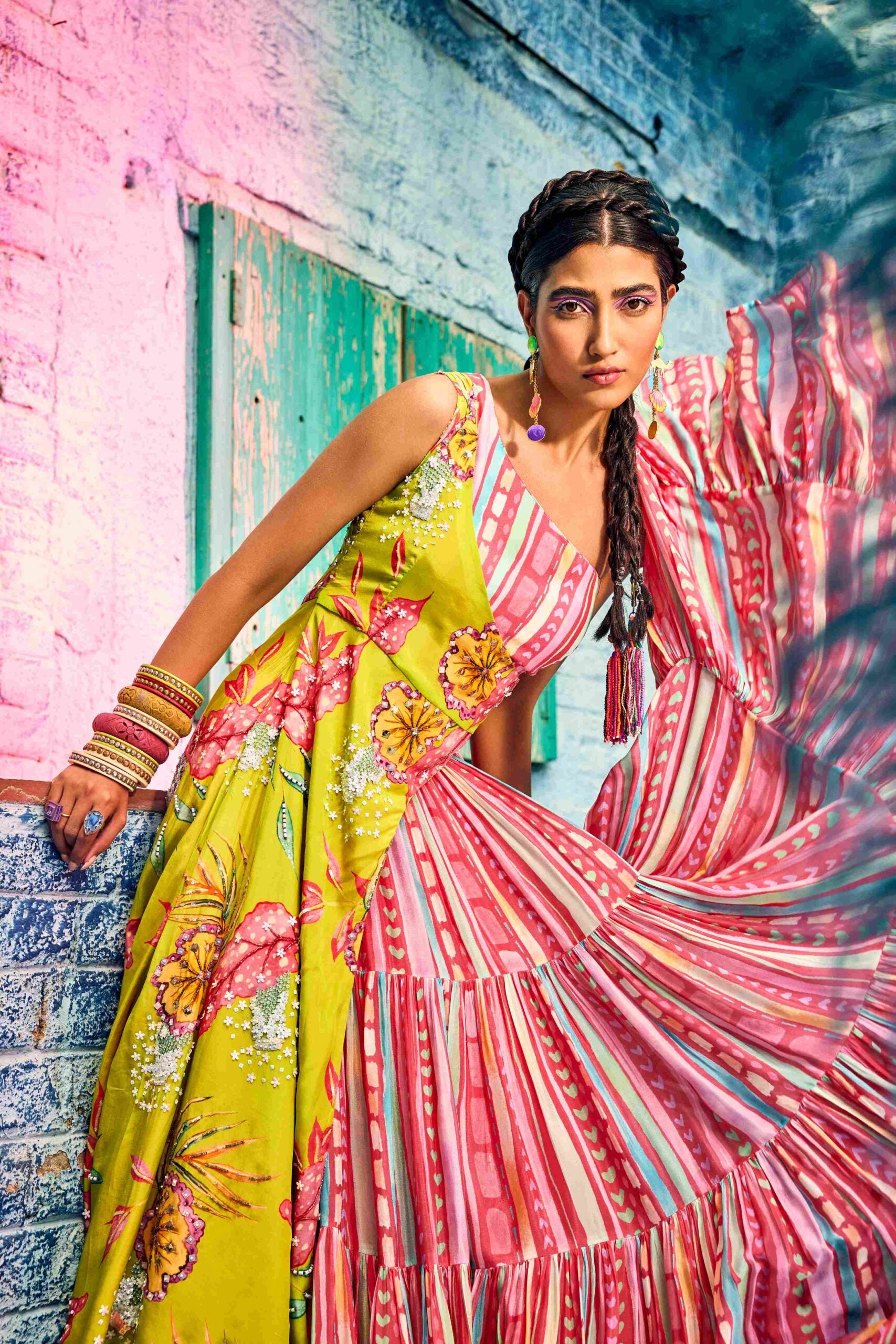 Candy Colour Printed Embraided Skirt Set image 2