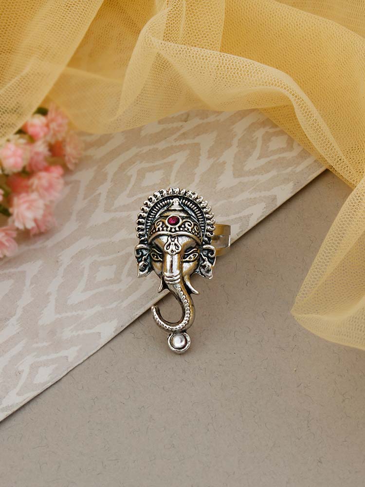 Ganesh Oxidized Adjustable Ring image 1