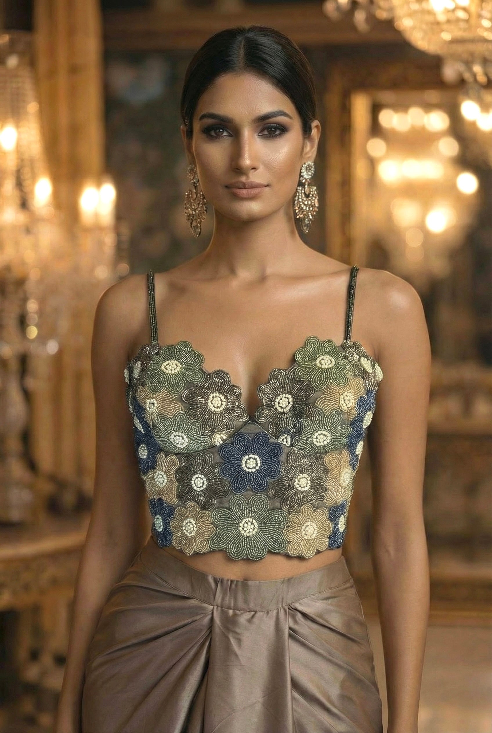 Bead Cutdana Embroidered Corset with a drape skirt image 1