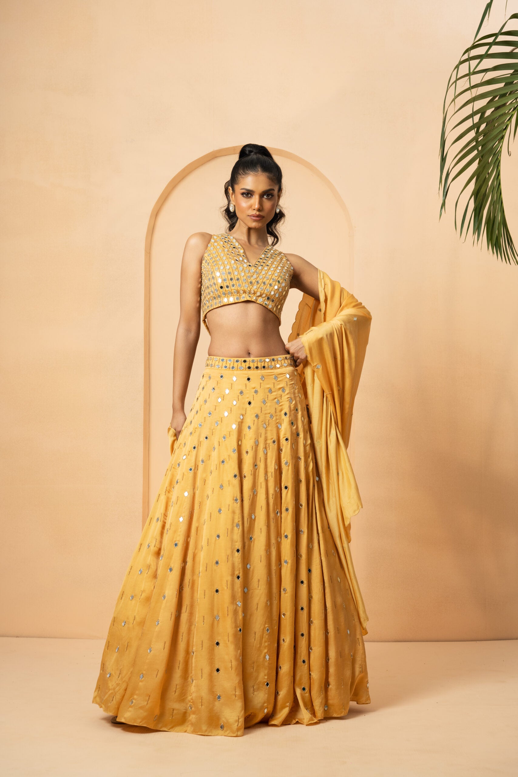 Golden Mirror and Pearl Embellished Lehenga image 0