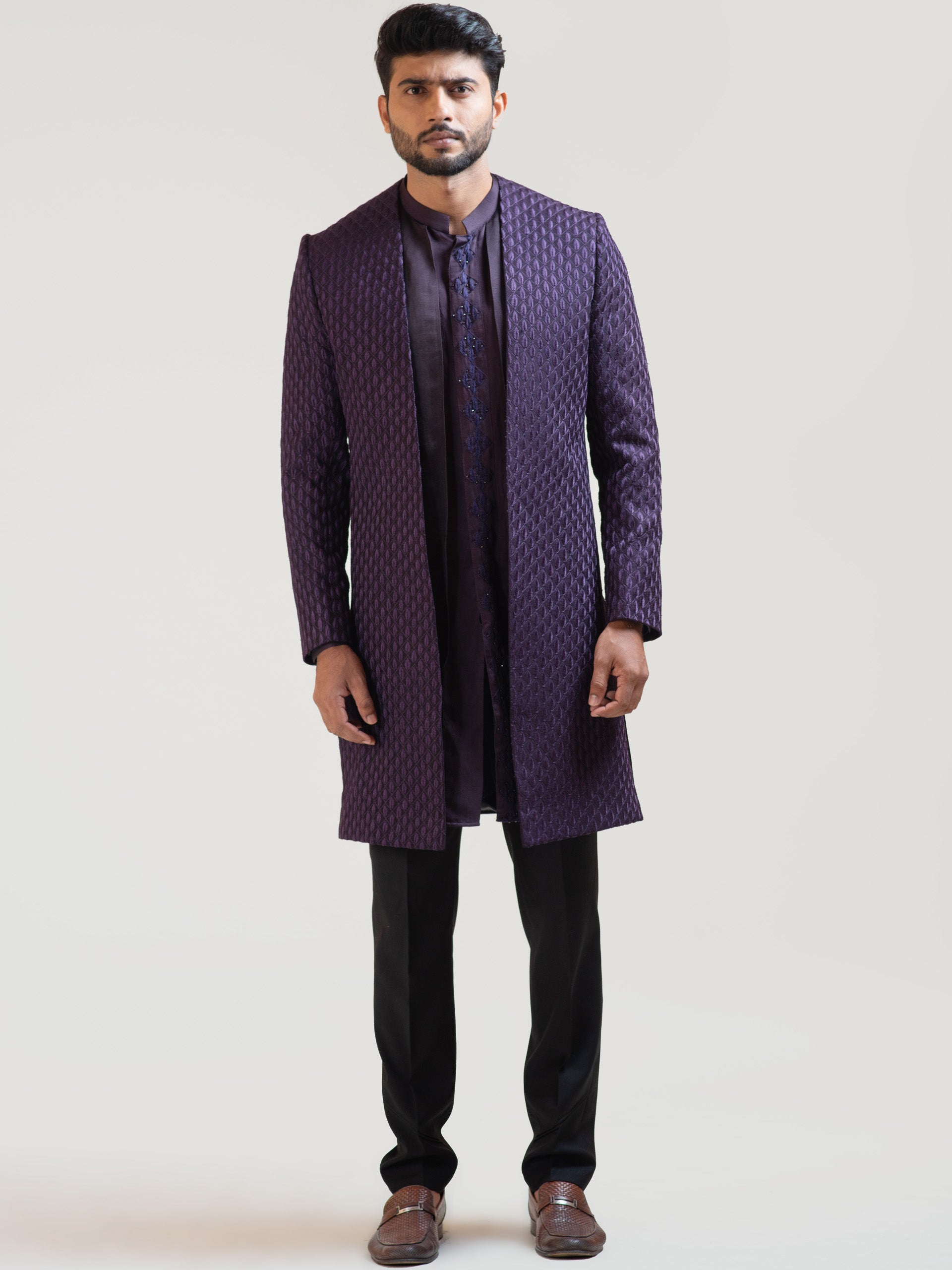 Purple Leaf Open Achkan Coat Set image 0