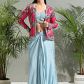 Grey Top and Skirt Set With Fuchsia Jacket image 0