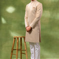 Cream Jacquard Embroidered Sherwani Set image 0