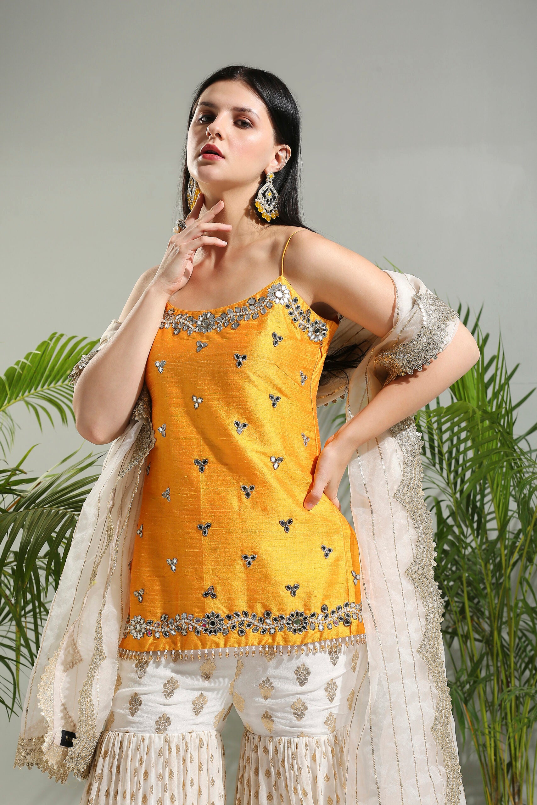 Yellow and Ivory Sharara Set image 5