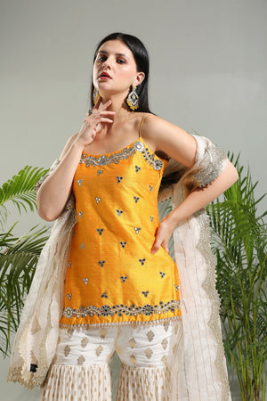 Yellow and Ivory Sharara Set image 5