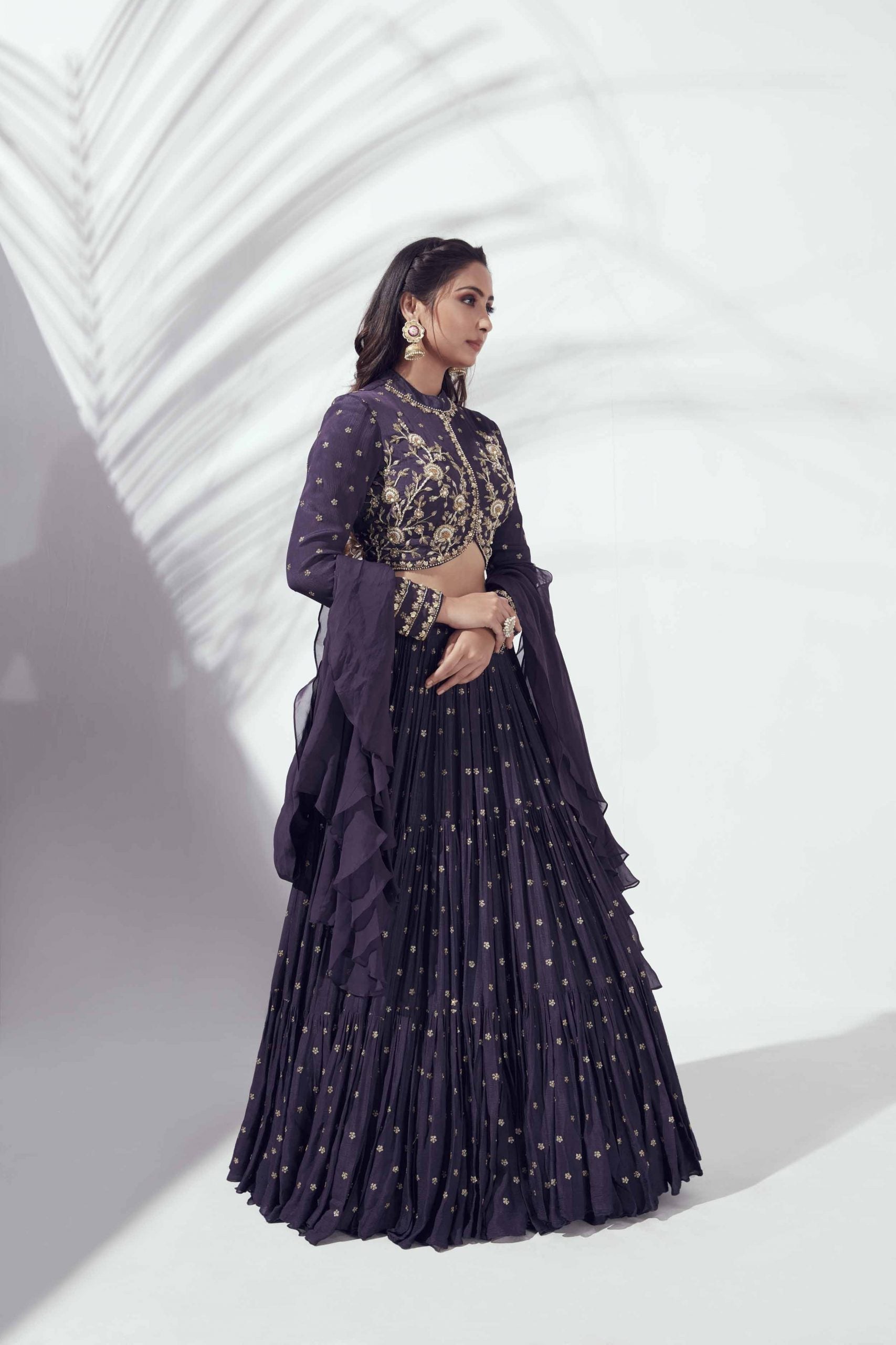 Purple Georgette Crepe Lehenga Set image 4