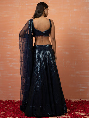 Deep Blue Sequins Co-Ord Lehenga Set image 4
