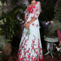 Pink Blouse with Powder Blue Lehenga image 0